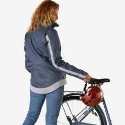 BTWIN VESTE PLUIE CHAUDE VÉLO 540 FEMME BLEU MARINE